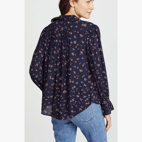 AG Adriano Goldschmied Women's Celeste Floral Navy Blouse Size X-Small - Picture 11 of 13